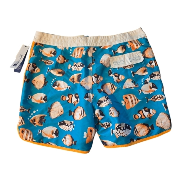 Sperry Top Sider Board Swim Trunks Men 38 Blue Orange Fish Graphic New - Picture 2 of 16